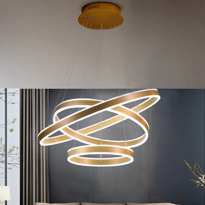 Postmodern Ring Hanging Lamp Kit Acrylic Living Room LED Chandelier Lamp in Warm/White Light