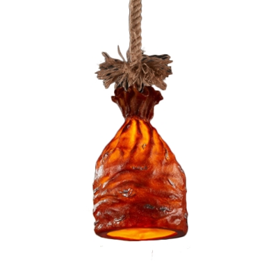 Resin Money Sack Pendant Light Traditional 1 Bulb Dark Brown/Beige Ceiling Suspension Lamp