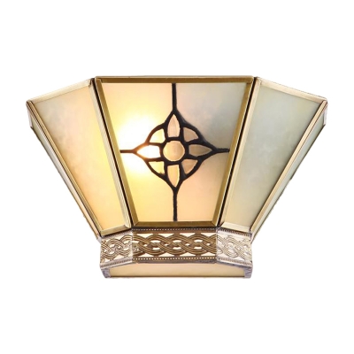 Retro Conical Wall Sconce 1 Light Frosted Glass White Wall Mount Lighting with Gold Twisting Pattern