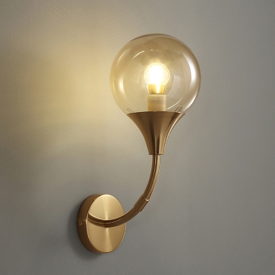 Retro Style Bare Ball Wall Sconce Single Amber Closed Glass Wall Mounted Light Fixture