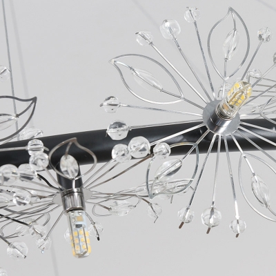 Ring Hanging Light Kit Minimalist Crystal Beaded Black LED Chandelier Lighting, 20.5
