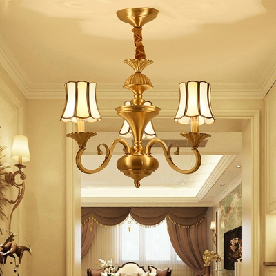 Scalloped Living Room Ceiling Chandelier Colonial Curved Frosted Glass 3/6 Heads Gold Hanging Light Fixture