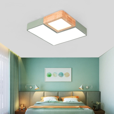 Splicing Ceiling Mounted Fixture Contemporary Wood Green LED Flush Light, Warm/White Light