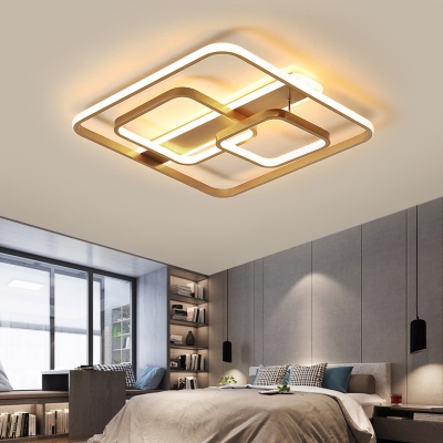 Square Flush Light Postmodern Acrylic Gold LED Ceiling Mounted Light in Warm/White Light