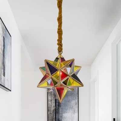 Star Dining Room Ceiling Pendant Traditional Stained Glass 1 Head Red Hanging Light Fixture