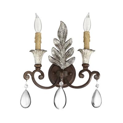 Swooping Arm Bedroom Wall Lighting Fixture Rustic Stylish Crystal 1/2 Lights Gold/Rust Sconce