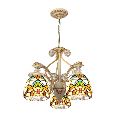 Tiffany Flower Chandelier Light Fixture 3/5 Lights Stained Glass Hanging Lamp Kit in Brown