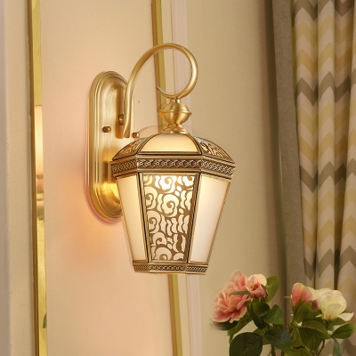 Traditional Cage Sconce Light Fixture 1-Bulb Metal Wall Lamp in Brass for Foyer, 6