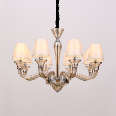 White 6/8/12 Heads Chandelier Lighting Traditional Fabric Tapered Ceiling Pendant Light