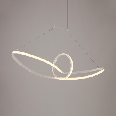 White Seamless Curve Pendant Chandelier Minimalist Acrylic LED Suspension Light in Warm/White/Natural Light