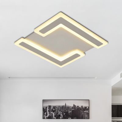 White Square Flush Mount Lamp Contemporary Acrylic LED Ceiling Light Fixture in Warm/White Light