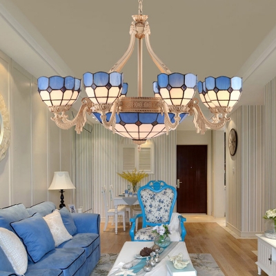 Yellow/Blue Domed Chandelier Lamp Baroque Stylish 9/11 Lights Cut Glass Suspension Lighting Fixture