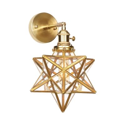 1 Bulb Brass Finish Wall Sconce Contemporary Geometric/Globe/Pentagram Prismatic Glass Wall Mount Light Fixture