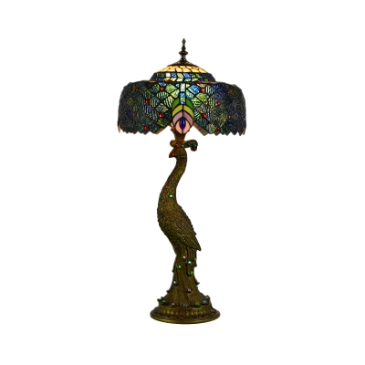 1 Head Peacock Desk Light Tiffany Brass Hand-Crafted Glass Task Light for Reading Room