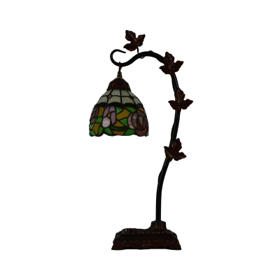1 Head Table Lamp Tiffany Peony/White/Dragonfly Handcrafted Art Glass Task Light for Reading Room