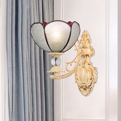 1 Light Floral/Tapered Wall Mount Lamp Mediterranean Silver/White/Pink Stained Art Glass Sconce Light Fixture