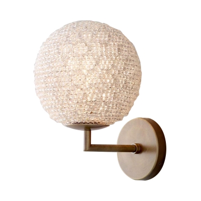 1 Light Globe Shaped Wall Mount Lamp Traditional Style Gold/Silver Crystal Sconce for Bedroom
