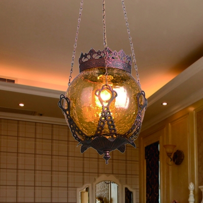 1 Light Pendant Lamp Vintage Globe Red/Brown/Blue Glass Suspension Lighting for Dining Room