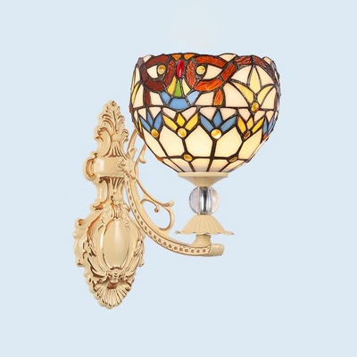 1 Light Sconce Light Tiffany Stylish Dome/Star Shaped Stained Glass Wall Mounted Lamp in Red/Orange/White for Living Room