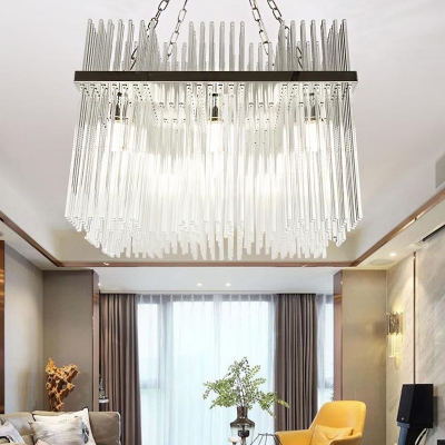 10 Heads Tube Chandelier Light Contemporary Crystal Suspended Lighting Fixture in Stainless-Steel