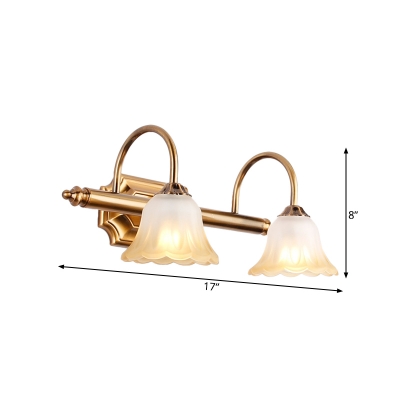 2/3 Bulbs Metal Vanity Sconce Traditionalism Brass Floral Bathroom Wall Mount Light