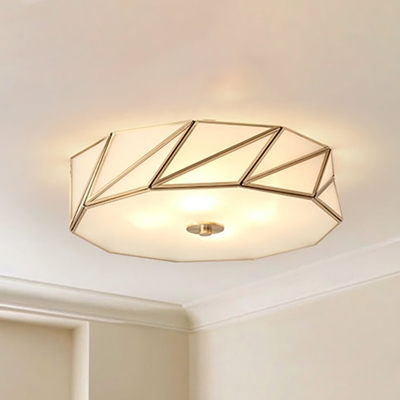 3/4/6 Lights Drum Flush Light Fixture Traditional Brass Curved Frosted Glass Flush Mount Lighting for Living Room