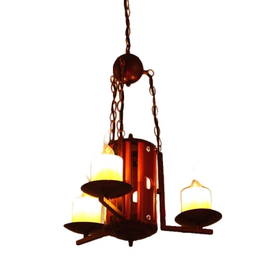 3 Lights Candle-Like Chandelier Light Fixture Vintage Dark Tan Metal Ceiling Lamp for Kitchen