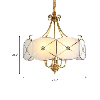 4/6 Lights Chandelier Pendant Light Colonial Scalloped White Glass Suspension Lamp for Dining Room