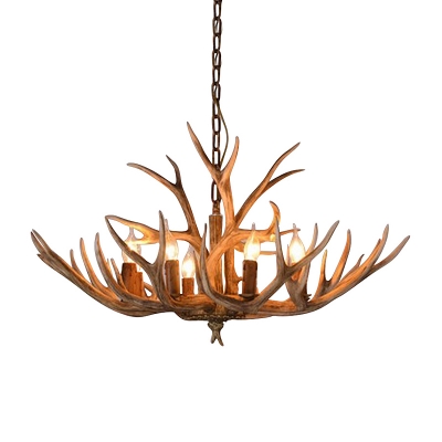 8 Bulbs Candle Pendant Light Rustic Brown Resin Chandelier Lamp for Bedroom