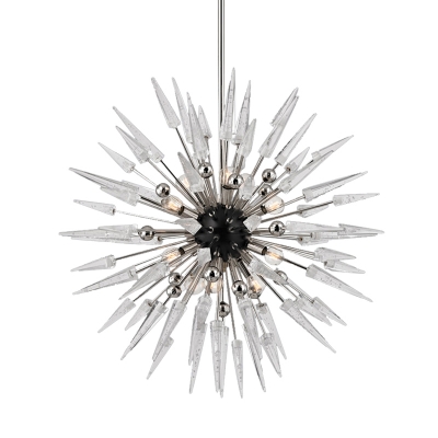 9-Bulb Living Room Chandelier Light Silver Pendant Lighting Fixture with Sputnik Clear K9 Crystal