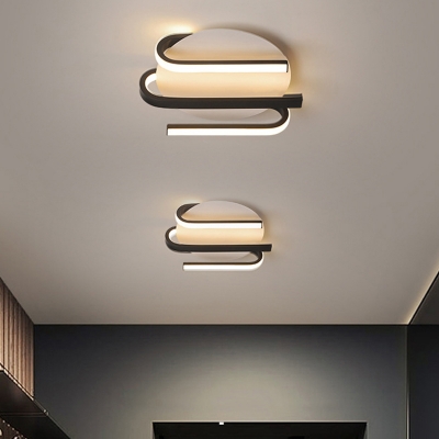 Acrylic Linear Flush Light Fixture Modern Black-White LED Ceiling Lamp in Warm/White Light
