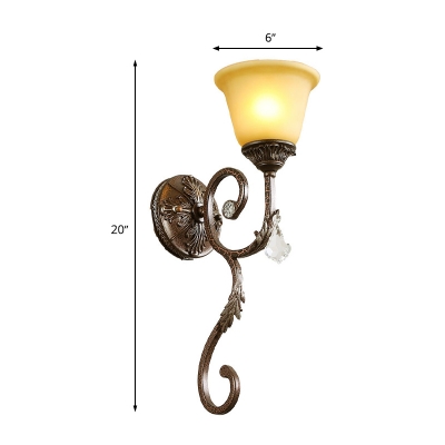 Amber Glass Flared Sconce Lamp Traditional 1 Light Corner Wall Mounted Light Fixture with Swirled Arm