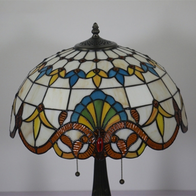 Antique Brass 1 Head Table Lamp Victorian Stained Glass Dome Task Light with Pull Chain Switch