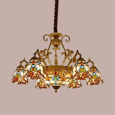 Arched Stained Glass Hanging Chandelier Baroque 9/11 Lights White and Gold Ceiling Pendant Light