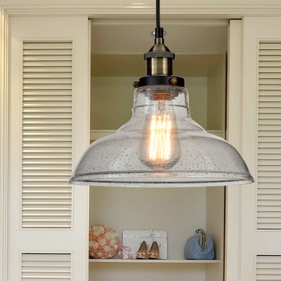 Barn Shade Pendant Lamp Industrial Style Clear Glass 1 Light Dining Room Ceiling Fixture