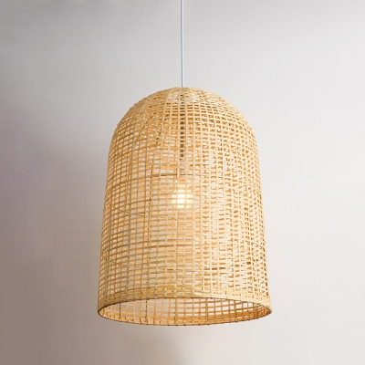 Basket Ceiling Pendant Light Modern Style Bamboo 1 Light Dining Room Down Lighting in Beige