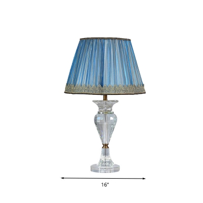 Blue 1 Light Table Lamp Traditionalist Faceted Crystal Urn Nightstand Light with Gathered Empire Shade