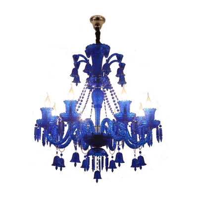 Blue Candle Chandelier Light Modernism 8 Heads K9 Crystal Pendant Lighting for Restaurant