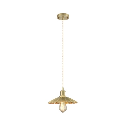 Brass 1 Light Hanging Light Farmhouse Metal Scalloped Pendant Lighting for Living Room