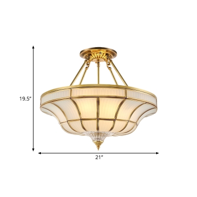 Brass 3/6 Lights Ceiling Mount Light Traditional Frosted Glass Curved Semi Flush Light for Corridor, 16