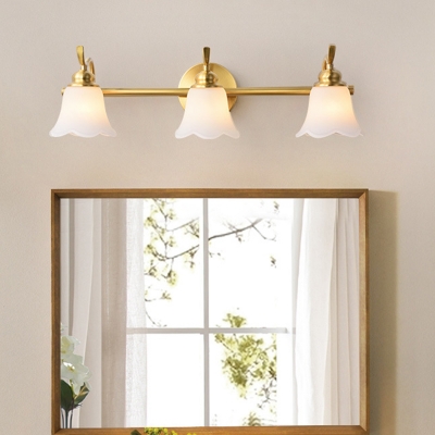 Brass Floral Vanity Light Fixture Traditionalism Metal 2/3 Bulbs LED Bathroom Wall Mounted Lamp