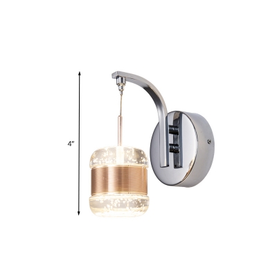 Bubble Crystal Drum Wall Mounted Lamp Minimalist LED Bedroom Sconce Light Fixture in Gold