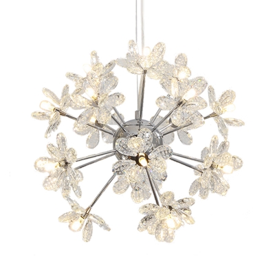 Chrome/Gold Floral Hanging Ceiling Light Contemporary 18/24/32 Lights 18