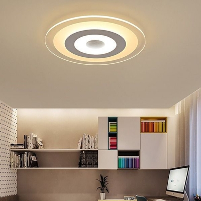 Circle Flush Mount Lamp Minimalist Acrylic White LED Ceiling Light Fixture in Outer White