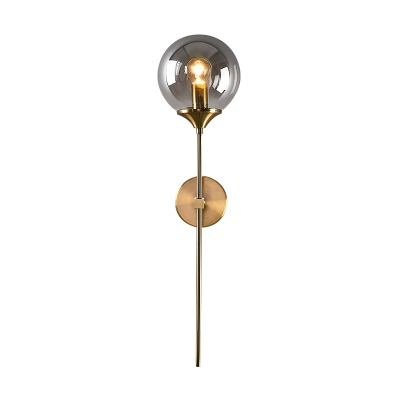 Contemporary Sphere Wall Lighting Clear/Smoke/Amber Glass 1 Head Living Room Sconce Light Fixture