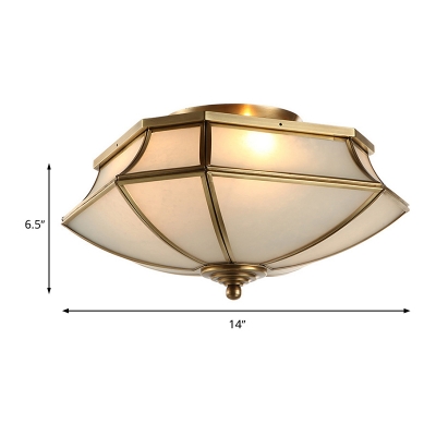 Cream Glass Scallop Ceiling Lighting Traditionalist 3 Heads Dining Room Flush Mount Fixture in Brass