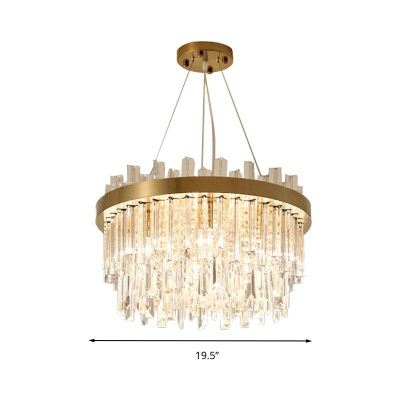 Crystal 2-Tier Ceiling Chandelier Modernist 6 Bulbs Gold Hanging Pendant Light for Dining Room