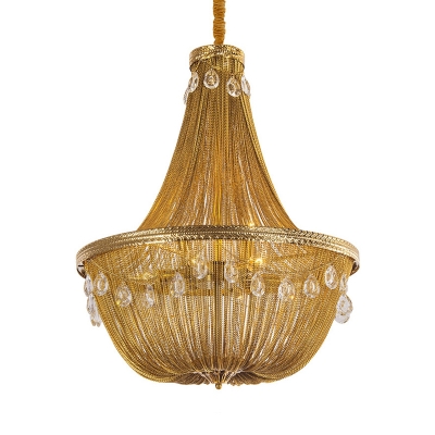 Crystal Gold Chandelier Light Fixture Basket 8 Lights Countryside Ceiling Suspension Lamp