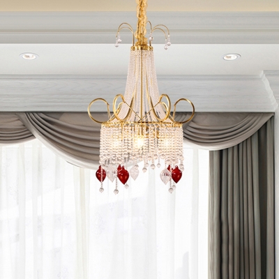 Crystal Gold Chandelier Light Fixture Chain 4 Lights Traditional Down Lighting Pendant for Bedroom