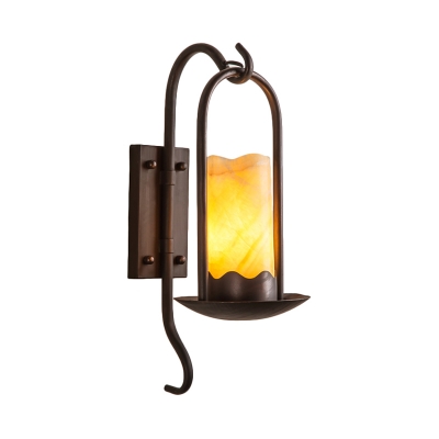 Cylinder Hallway Wall Lighting Vintage Style Marble 1/2-Head Black Finish Sconce Lamp with Curved Arm
